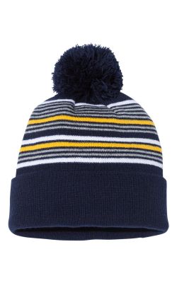 Sportsman SP60 - 12" Striped Pom-Pom Knit Beanie