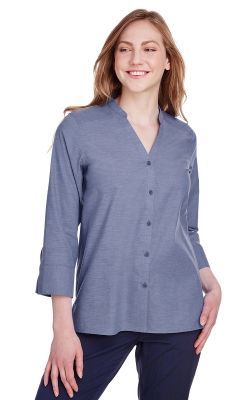 Devon & Jones  DG562W  -  Ladies' Crown Collection Stretch Pinpoint Chambray 3-4 Sleeve Blouse
