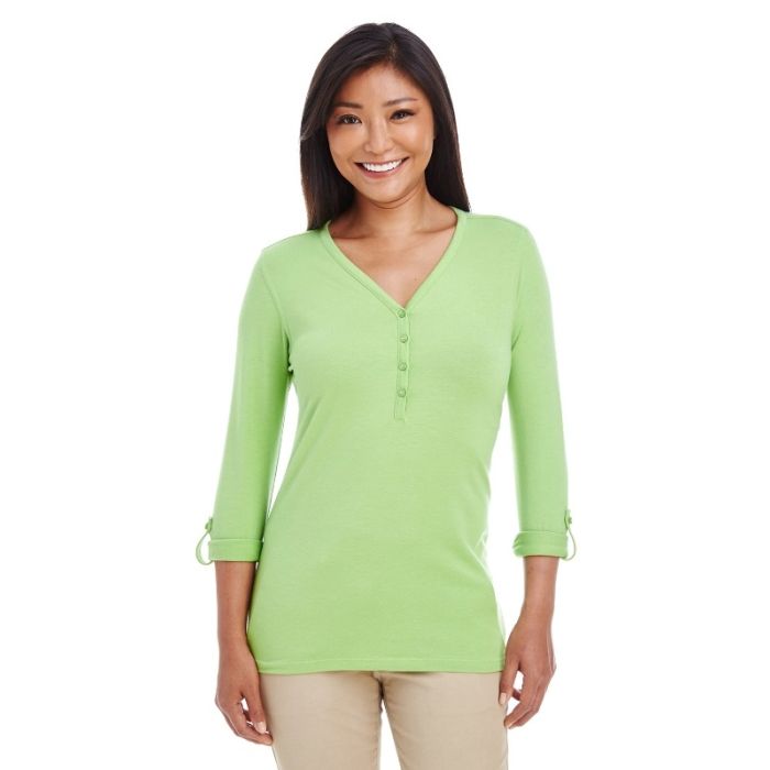 Devon & Jones DP186W - Ladies' Perfect Fit Y-Placket Convertible Sleeve Knit Top main product photo
