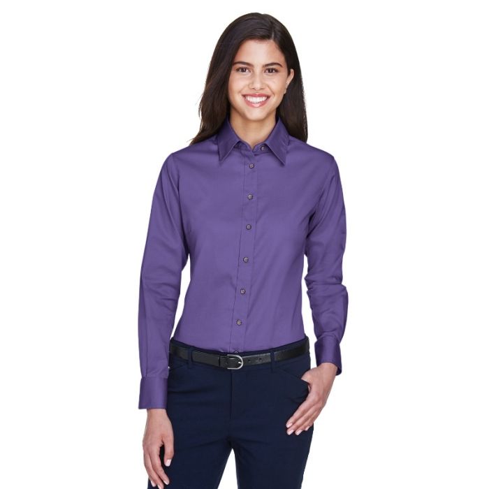 Harriton M500W - Ladies' Easy Blend Long-Sleeve TwillShirt with Stain-Release main product photo