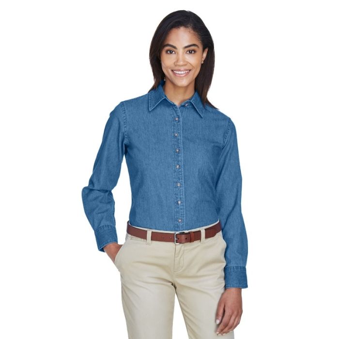 Harriton M550W - Ladies' 6.5 oz. Long-Sleeve Denim Shirt main product photo